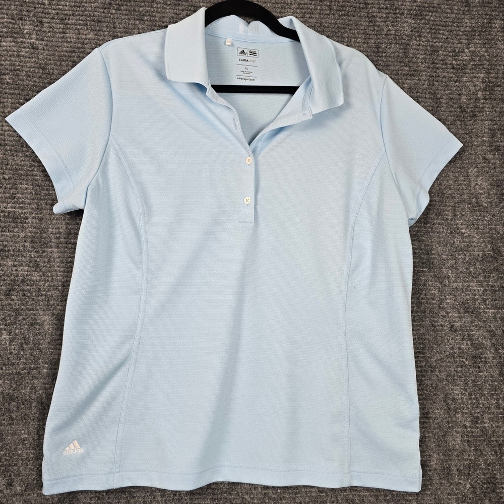 Adidas Golf Climalite Polo Shirt Womens XL Light Blue Short Sleeve Textured
